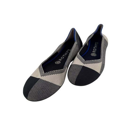 Rothys Womens Flats Size 8.5 Eco-Friendly Knit Black & Cream Made In China - Picture 1 of 8